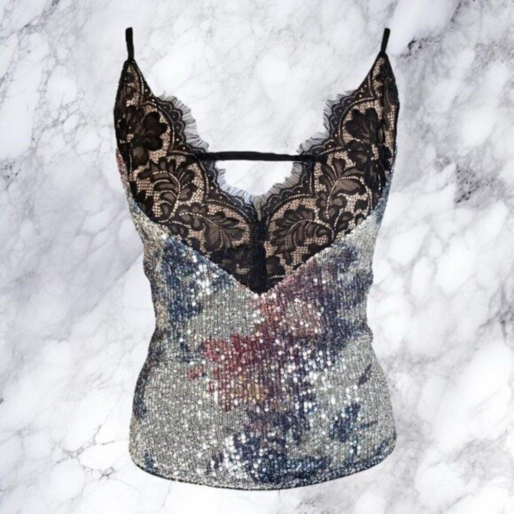 NBD Galereia Cami Top in Silver Sequin